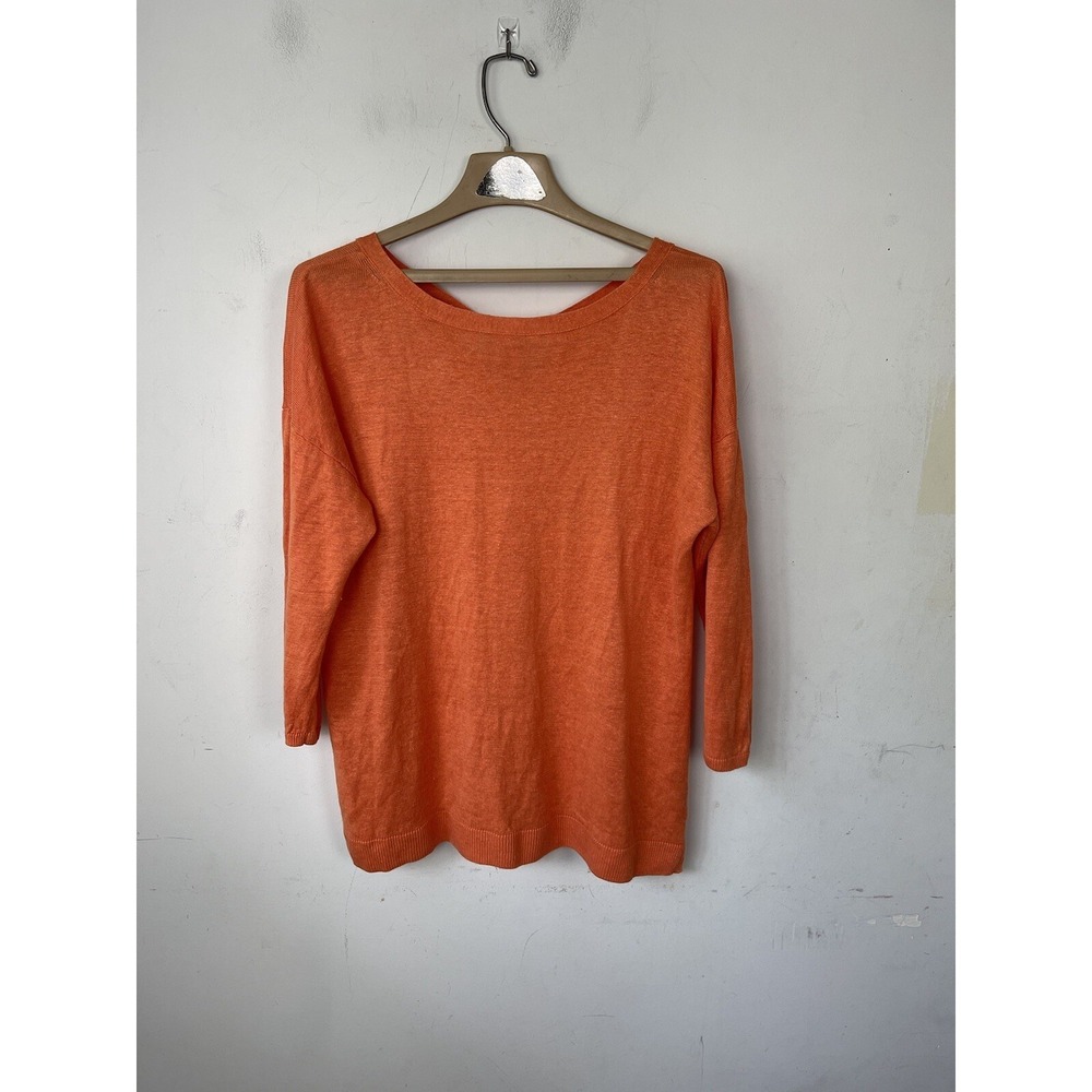 Talbots Womens Sweater Large Petite Orange Linen Beachy Preppy‎ Spring Minimal